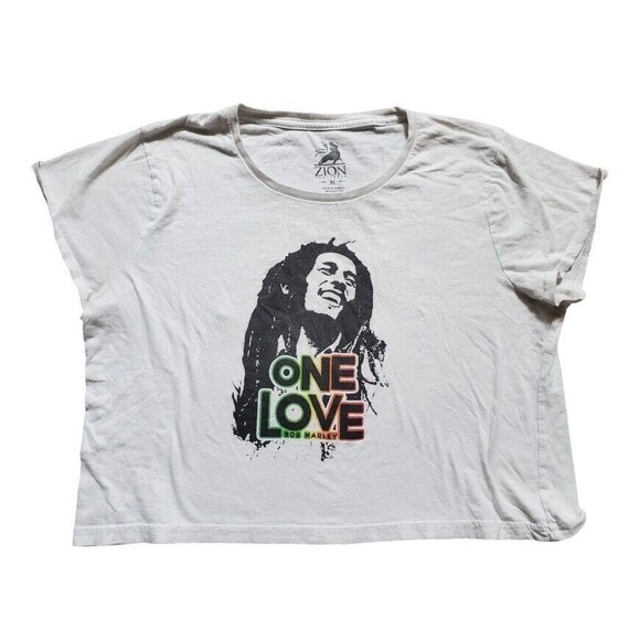 Bob Marley One Love Shirt Women Medium Zion Rootswear Graphic Crop Top Flaw - Picture 1 of 7
